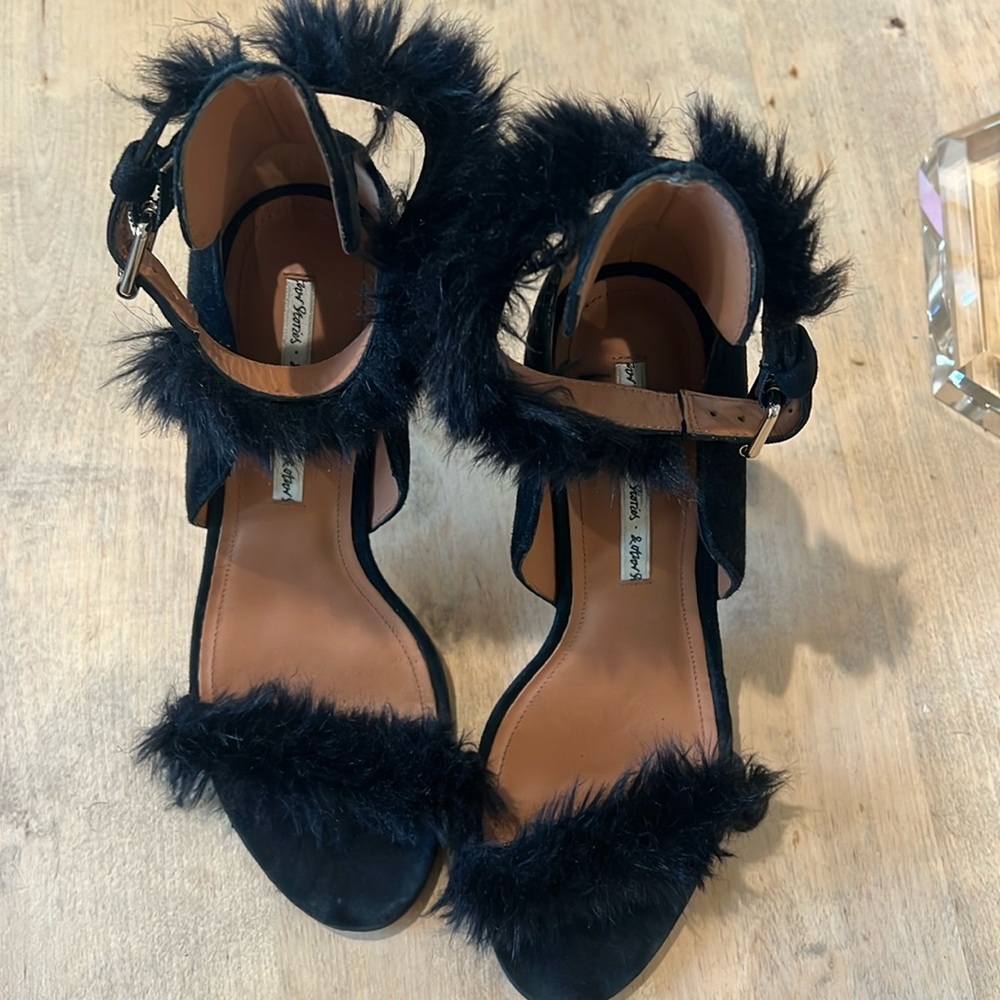 & Other Stories black suede and fur sandal 38